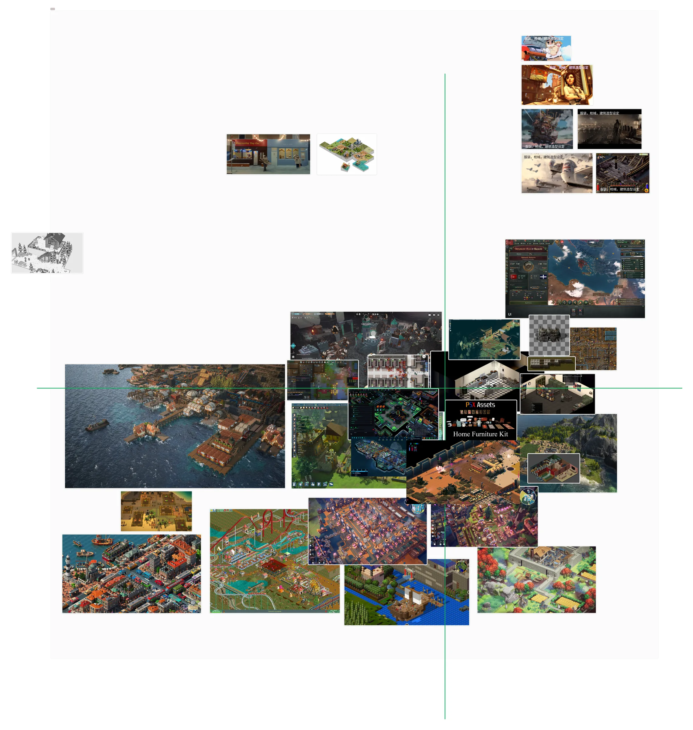 The art-style spectrum chart we drew in 2024: two axes mapping out every direction we thought the game's look could go